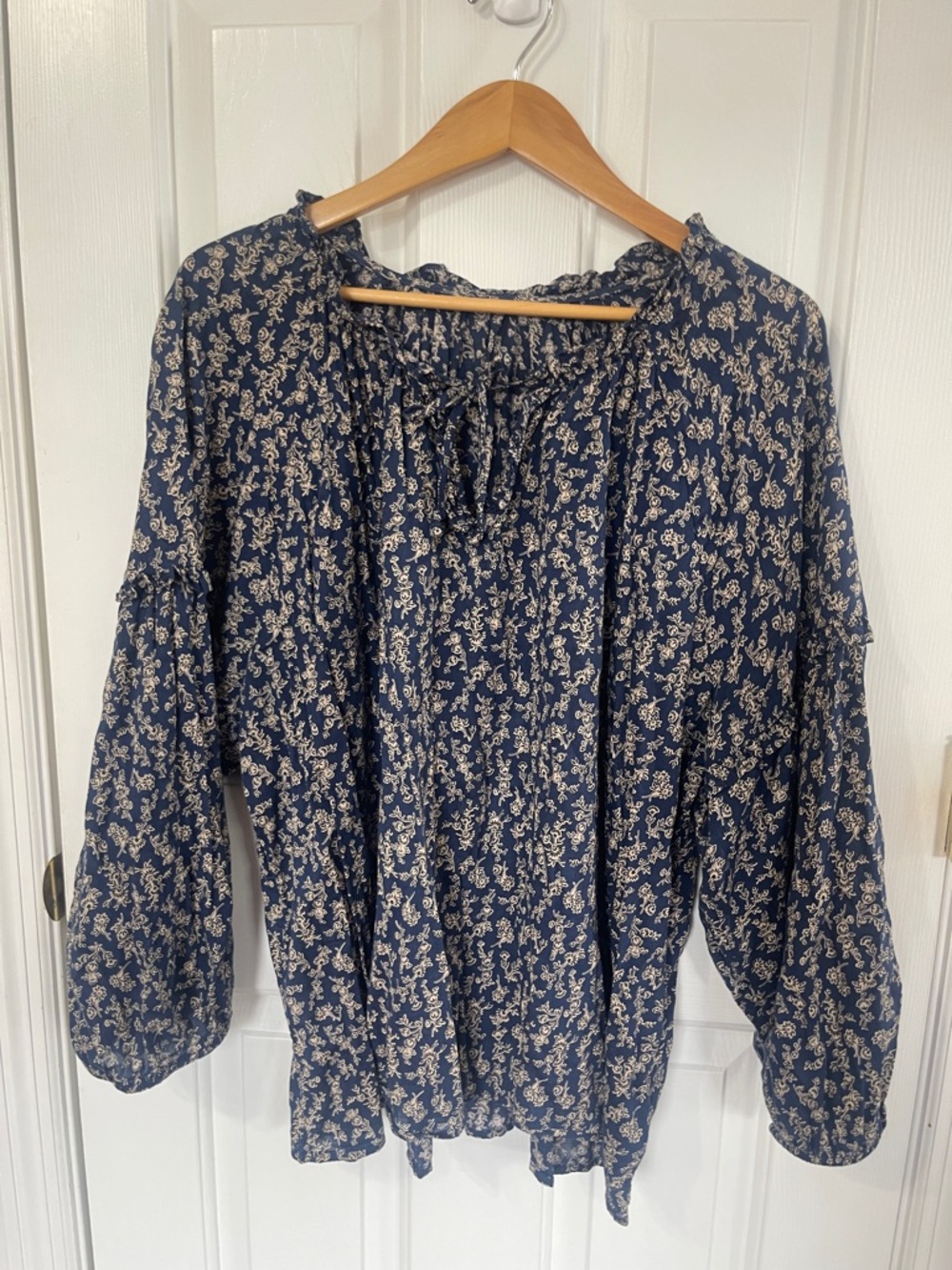 Old Navy Ruffle Tie Neck Poet Floral Blouse Womens Size  XXL Peasant Bohemian